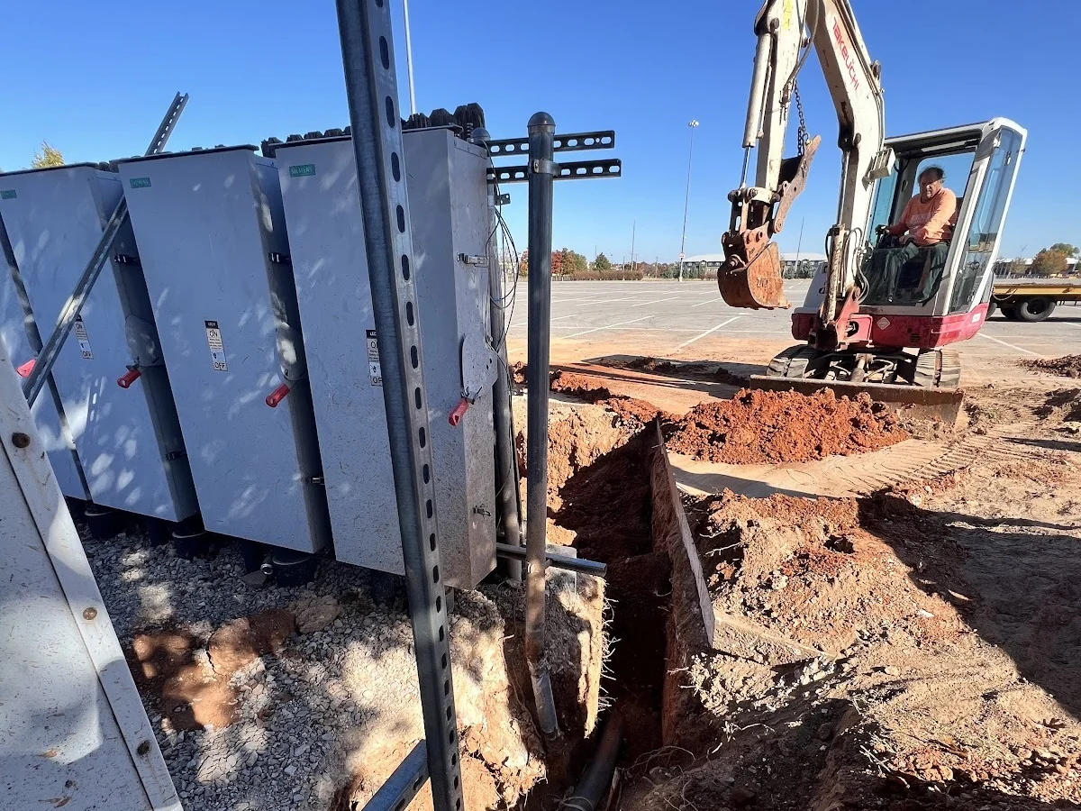 Pipe pullback in progress at the exit pit of a directional bore